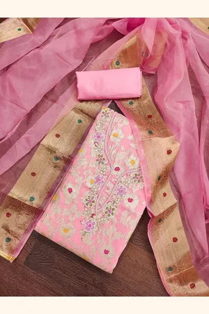 Lilots Floral Woven Design Beads and Stones Banarasi Cotton Silk Unstitched Dress Material