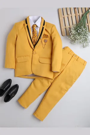 DKGF FASHION Boys Mustard Yellow Regular-Fit 4-Piece Suit
