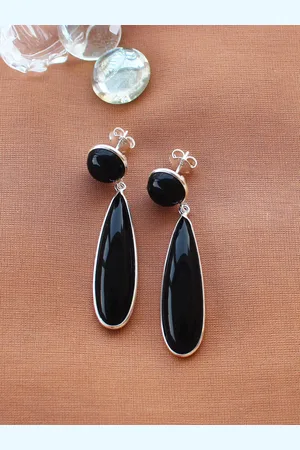 ERILINE JEWELRY 925 Sterling Silver with Black Onyx Contemporary Drop Earrings