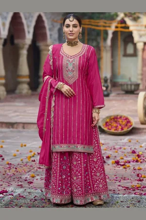 AUTUMN LANE Women Embroidered Regular Kurti with Palazzos & With Dupatta