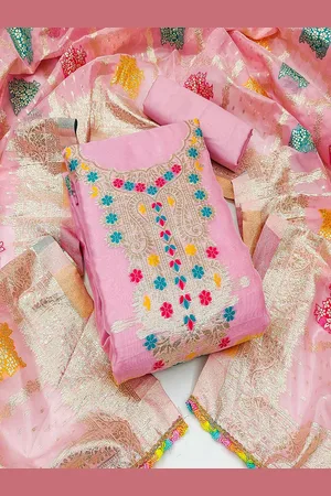 Lilots Floral Woven Design Zari Work Organza Silk Jacquard Unstitched Dress Material
