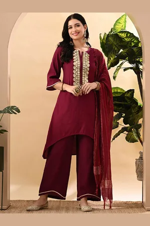 Myshka Women Embroidered Regular Kurta with Trousers & With Dupatta