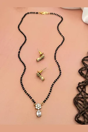 ABDESIGNS Gold-Plated Artificial Stones and Beads Studded Mangalsutra With Earrings