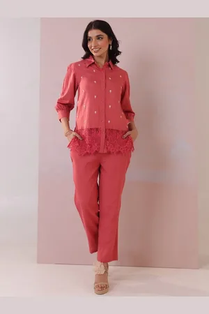AUTUMN LANE Floral Embroidered Shirt Collar Pure Cotton Shirt With Trouser