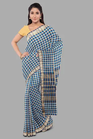 The Chennai Silks Checked Pure Cotton Fusion Chettinad Saree
