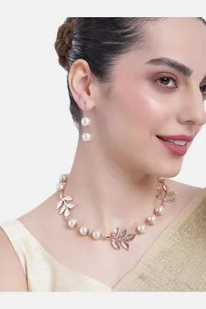 ESTELE Rose Gold-Plated Leaf Shaped Beaded Jewellery Set