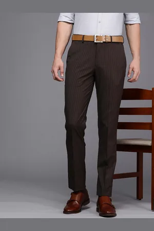 Louis Philippe Men Brown Striped Slim Fit Formal Trousers