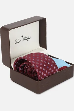 Louis Philippe Men Embroidered Tie And Pocket Square Accessory Gift Set