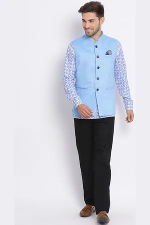 Hangup Men Ethnic Motifs Printed Pure Cotton Kurta & Churidar With Nehru Jacket