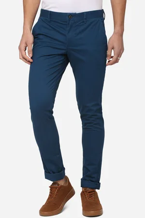 JADE BLUE Men Blue Slim Fit Pure Cotton Trousers