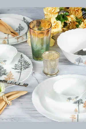 Cello Imperial Series 19Pieces Microwave & Dishwasher Safe Golden Pine Opalware Dinner Set