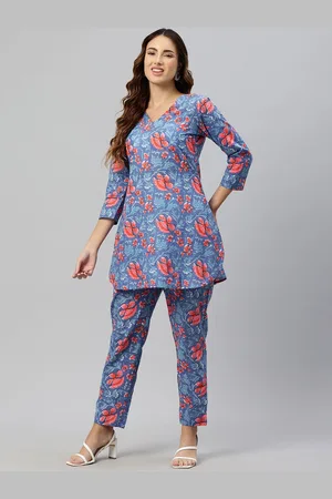 Kalini Floral Printed V-Neck Pure Cotton Tunic With Trousers