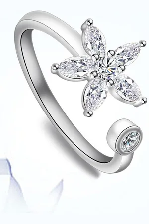 Myki Silver-Plated CZ-Studded Stainless Steel Adjustable Finger Ring