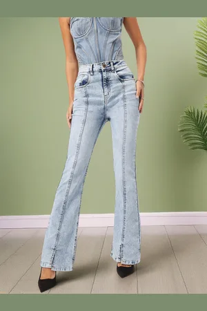 DressBerry Women Vintage Vibes Paneled Slit Hem Slim Bootcut Jeans