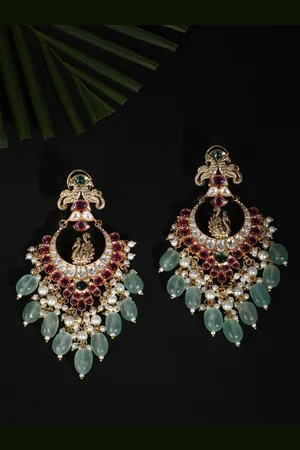AURAA Trends Gold Plated Kundan Chandbalis Earrings