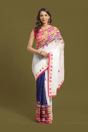 HOUSE OF ARLI Geometric Embroidered Silk Cotton Saree
