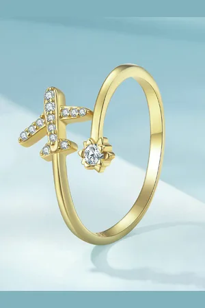 Myki Gold-Plated CZ-Studded Aeroplane Ring