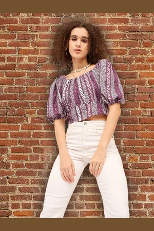 DressBerry Women Printed Cotton Blouson Crop Top