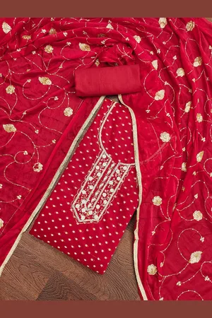 Lilots Polka Dots Woven Design Beads & Stones Unstitched Dress Material