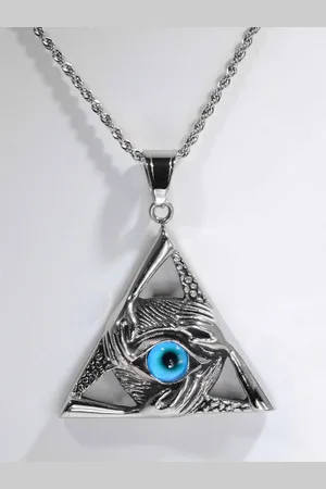 Krelin Men Silver-Plated Evil Eye Protection Hands Triangle Pendant With Chain