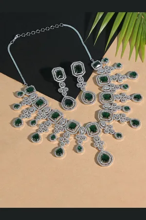 AURAA Trends Silver-Plated AD Stone Studded Jewllery Set