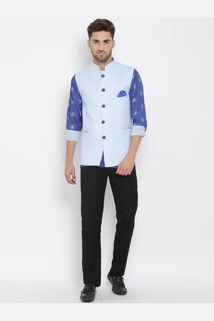 Hangup Men Blue Linen Kurta with Trousers