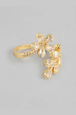 DressBerry Women Stone-Studded Floral-Shaped Adjustable Finger Ring