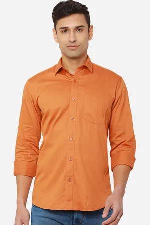 Greenfibre Men Orange Solid Pure Cotton Slim Fit Casual Shirt