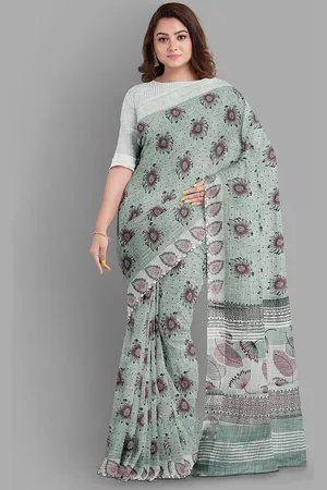 The Chennai Silks Floral Linen Blend Fusion Bhagalpuri Saree