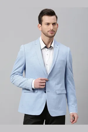 Louis Philippe Men Blue Self-Design Super Slim Fit Single-Breasted Formal Blazer