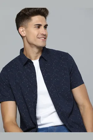 HERE&NOW Men Navy Blue Slim Fit Opaque Printed Casual Shirt