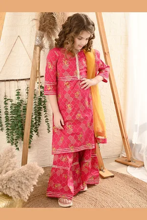 LilPicks Girls Pure Cotton Kurta with Trousers & With Dupatta