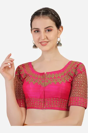 PUJIA MILLS Women Pink Embroidered Silk Saree Blouse