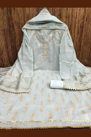 Lilots Floral Woven Design Beads and Stones Unstitched Dress Material