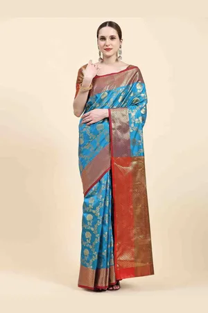 JustFashion Floral Woven Design Zari Detail Saree