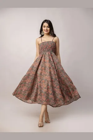 Kalini Shoulder Straps Smocked Fit and Flare Midi Dress