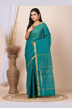 HOUSE OF ARLI Ethnic Motifs Printed Zari Pure Cotton Taant Saree