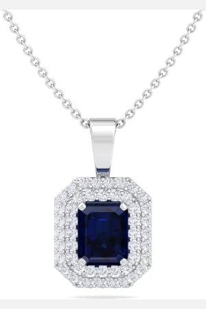 Inddus 925 Sterling Silver Rhodium-Plated CZ Studded Rectangular Pendant With Chain