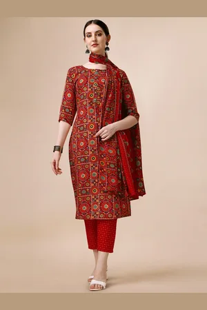 Berrylicious Ethnic Printed Regular Pure Cotton Straight Kurta With Trousers & Dupatta