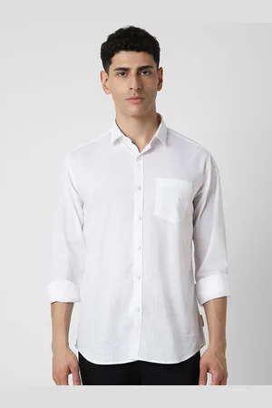 V Dot Men Spread Collar Solid Cotton Slim Fit Party Shirt