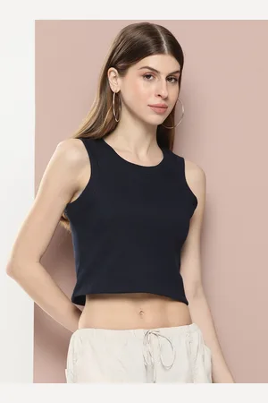 HARVARD Women Solid Slim Fit Crop T-shirt