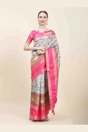 JustFashion Floral Printed Zari Kanjeevaram Saree