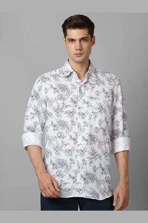 Louis Philippe Floral Printed Spread Collar Long Sleeves Linen Casual Shirt