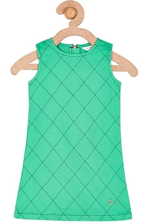 Cherry Crumble Girls Green Checked A-Line Dress