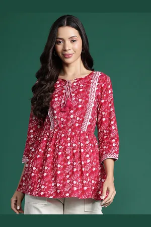 DressBerry Ethnic Print Tie-Up Neck Peplum Longline Top
