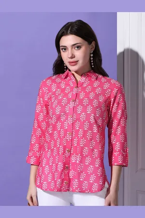BAESD Women Band Collar Floral Printed Cotton Casual Shirt
