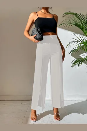 BAESD Women Relaxed Straight Leg High-Rise Wrinkle Free Parallel Trousers