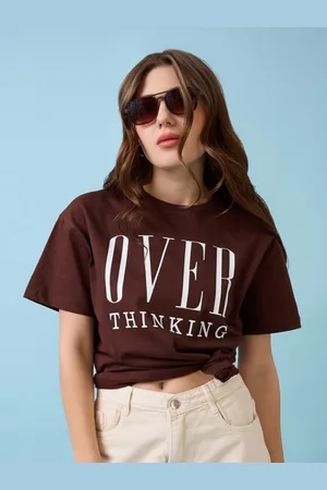 Mast & Harbour Women Typography Printed Round Neck Cotton Oversized T-shirt
