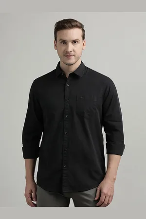 Crocodile Comfort Fit Spread Collar Long Sleeves Cotton Casual Shirt