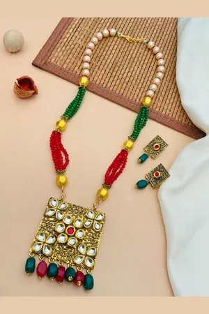 ABDESIGNS Gold-Plated Kundan-Studded & Beaded Meenakari Jewellery Set